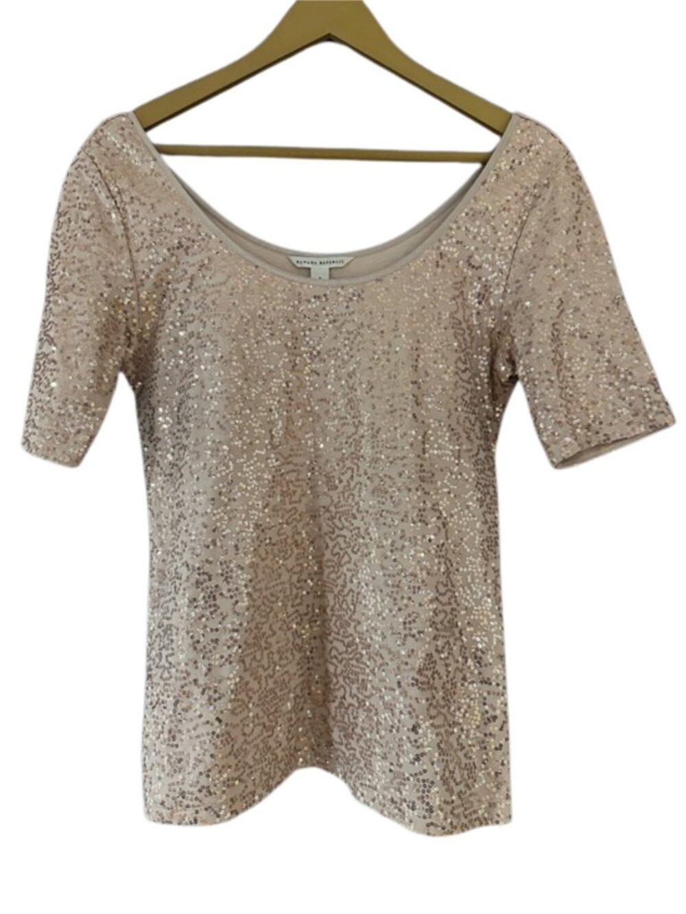 Banana Republic Blush Sequin Top Short Sleeve Scoop Neck Party Blouse